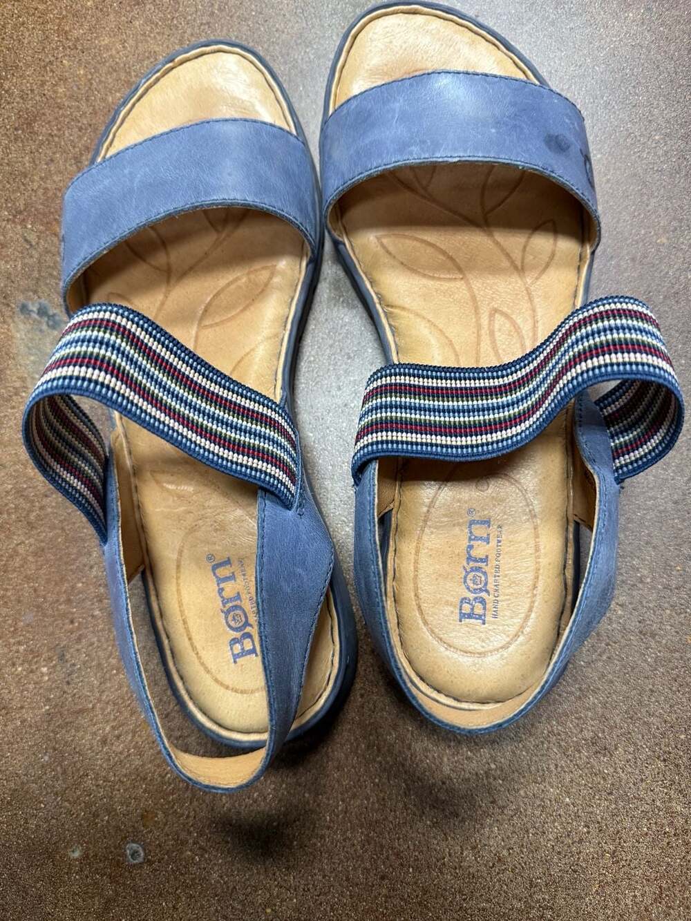 Born Parson Coastal Blue Leather and Striped Elastic Slingback Sandals